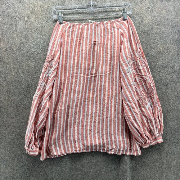 Anthropologie Akemi Kin Shirt Womens Large Red White Striped Embroidered Boho - Picture 2 of 12